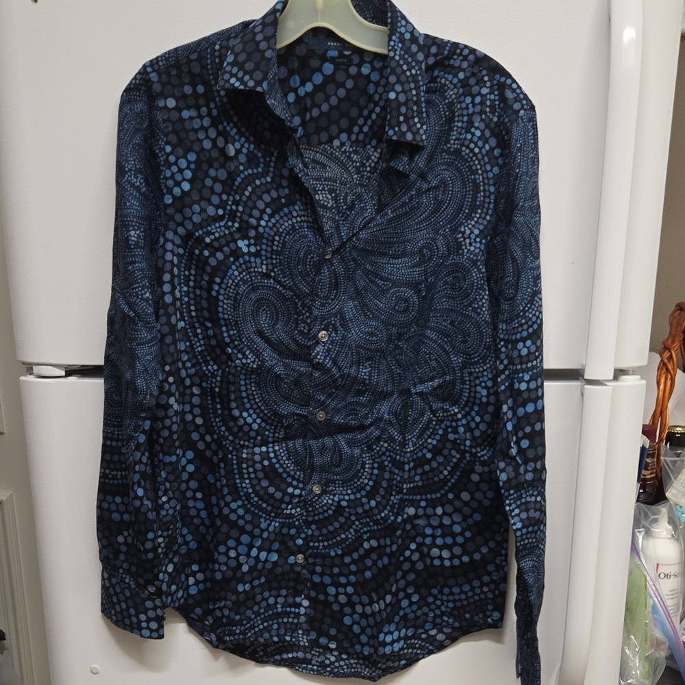 Perry Ellis Black and Blue Polka Dot Shirt